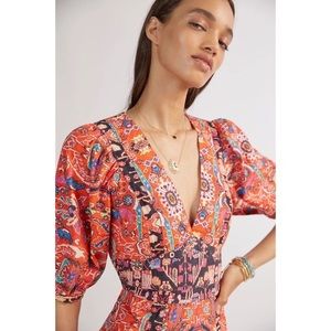Anthropologie red floral maxi dress folk pattern
